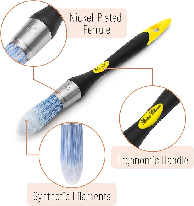 Bates- Trim Paint Brush, 0.75 Inch, 2 Pack, Ergonomic Non-Slip Handle, Synthetic Bristles, Trim Brushes for Painting, Yellow and Black