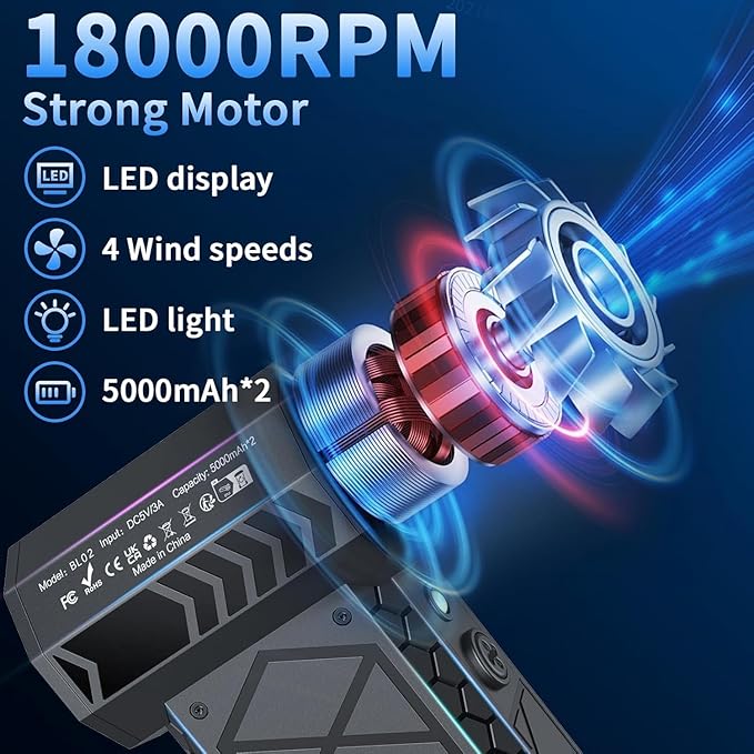 Compressed Air Duster, 180000RPM Powerful Mini Electric Dust Blower, Rechargeable Dust Fan with Fast Charging, 4-Gear Adjustable Air Blower for Computer/House/Outdoor/Car, Gifts for Men