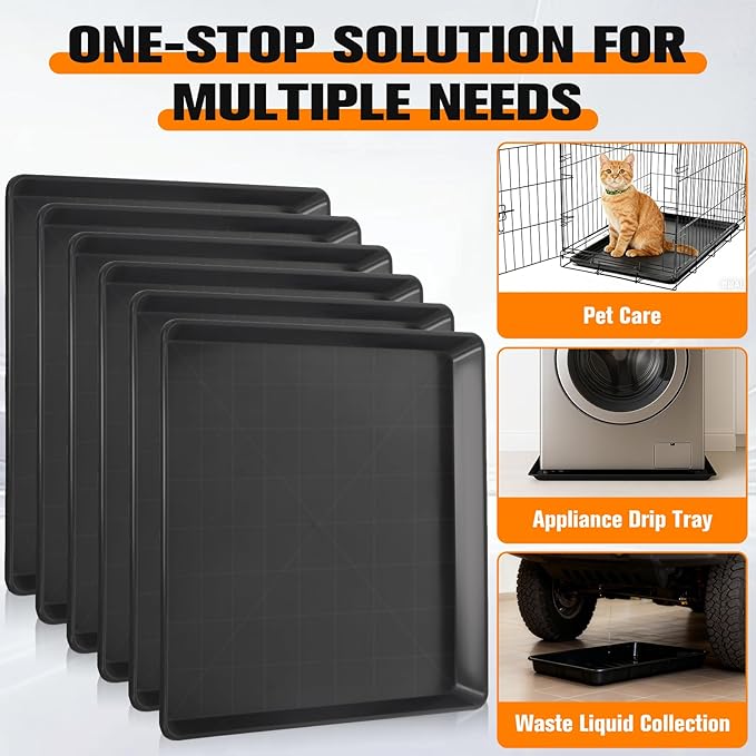Large Oil Drain Pan for Under Car, 6 Pack 22.8” x 21.6” Plastic Garage Drip Pan, Heavy Duty Spill-Proof Oil Drip Tray for Auto Oil Change, Mini Fridge, Washer, AC & Appliance Drain