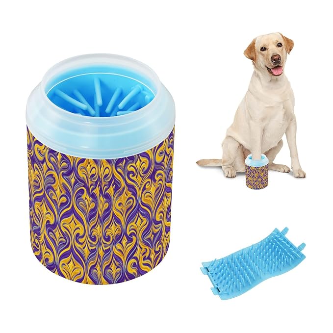 Dog Paw Cleaner Cups for Dogs Pets Foot Washer Paw Scrubber for Medium Small Cats Dogs Cute Cleaning Cup Purple Gold Mardi Gras
