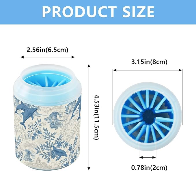 Dog Paw Cleaner Cups for Dogs Pet Foot Washer Paw Scrubber for Medium Small Large Dogs Cats Cleaning Cup Blue Dolphins Waves Flowers