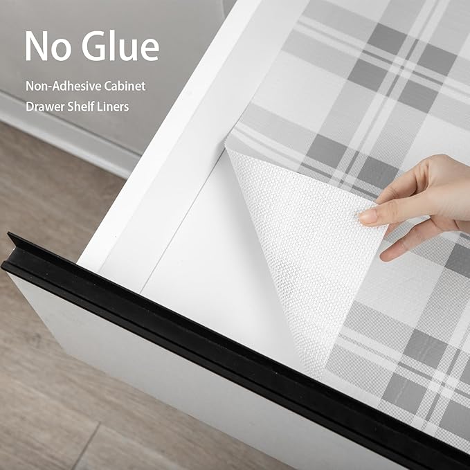 Drawer Shelf Liner for Kitchen Cabinets 12 in x 20 FT, Non Adhesive Slip Resistant Shelf Paper Easy to Clean, Strong Grip Thickened Waterproof Washable Mats for Pantry Shelves Cupboard Dresser, Grey