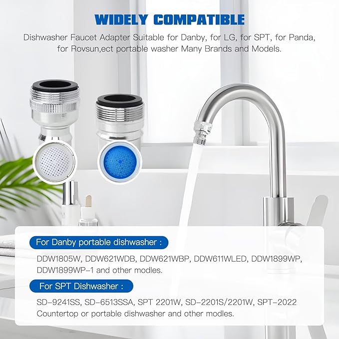 New Dishwasher Faucet Adapter Connector Attachment Fit for Frigidaire Kenmore LG GE Maytag Portable Dishwasher/Washing Machine to Sink -2 Pack