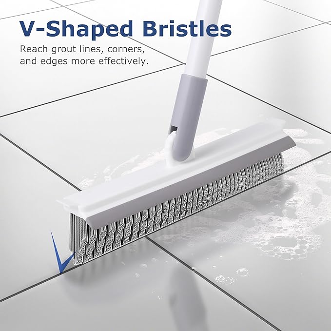 Grout Brush with Long Handle, Floor Cleaning Scrubber with Stiff Bristles for Tile Line, Shower, Crevice, Bathroom, Kitchen and Hard-to-Reach Corners