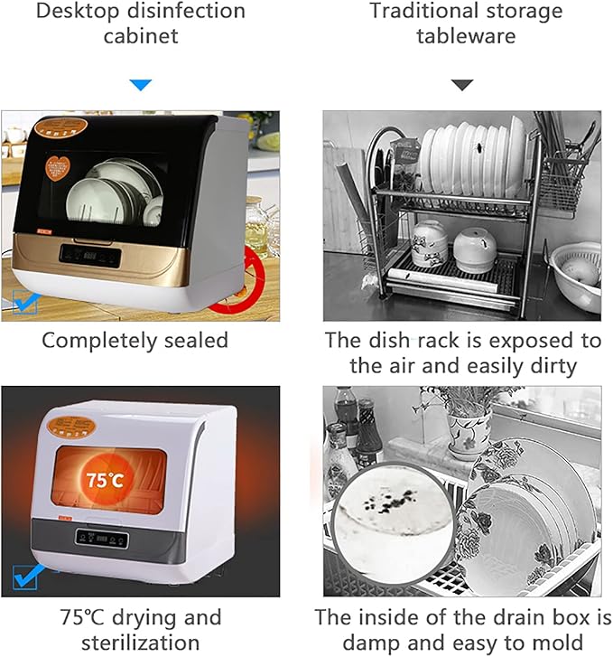 Portable Countertop Dishwasher, Large Capacity Compact Size Dish Washing Machine 3 Wash Programs Display Automatic Dishwashing for Apartments Dorms & RVs
