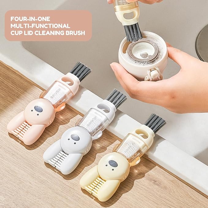 4 in 1 Cup Lid Cleaning Brush Set – Multifunctional Water Bottle Cleaner Brush with Gap & Corner Tools Portable Lid Cleaning Brush for Tight Spaces Includes 3 Brushes for Home & Kitchen