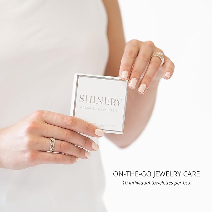 Shinery Radiance Towelettes Jewelry Cleaning Wipes - No Rinse Travel Jewelry Cleaner Safe All Gemstones Pearls, 10 Individually Packed Wipes