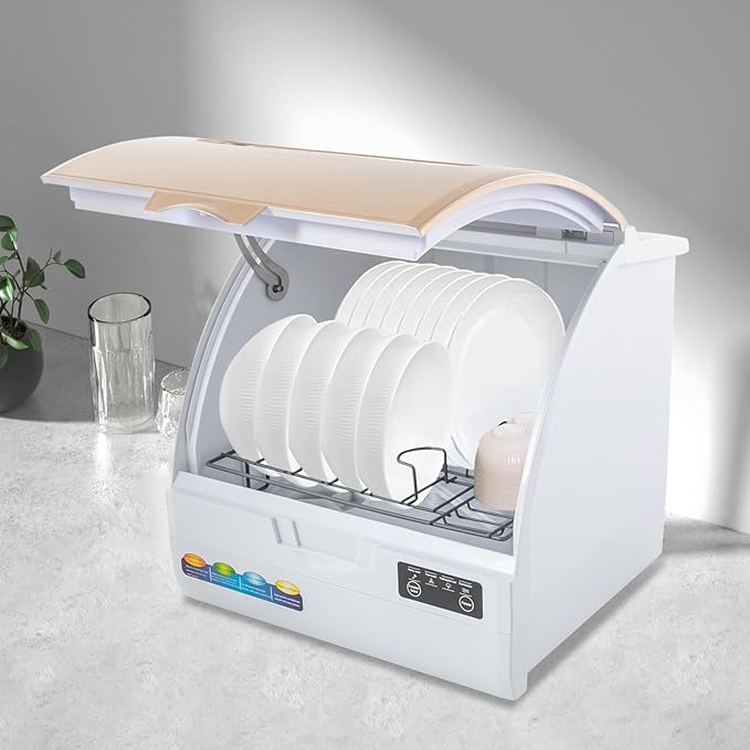 Portable Dishwasher Countertop,Portable Mini Dishwasher with 5L Built-in Water Tank for Apartments& RVs,Compact Dishwashers with 5 Washing Programs,High-Temp& Air-Dry Function (Gold)
