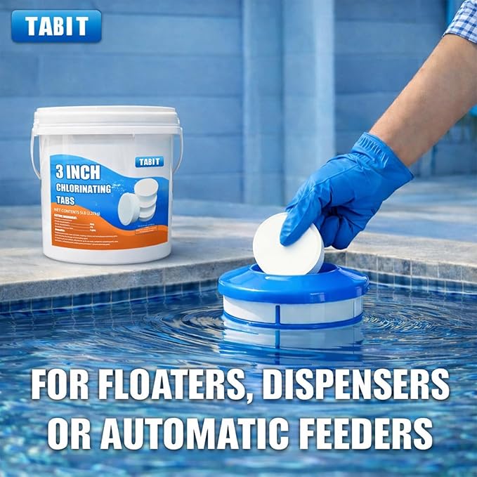 TABIT 3 Inch Chlorine Tablets for Swimming Pool - Slow Dissolving & Long Lasting - Kills Bacteria & Stops Algae - 90% Available Chlorine - Tri-Chlor - 10 Pounds - 2 Pack