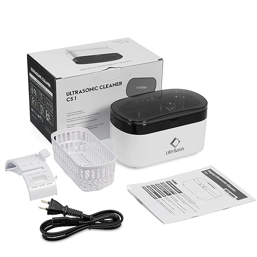 Life Basis Ultrasonic Jewelry Cleaner – Portable 500ML Sonic Cleaning Machine with 42kHz Deep Cleaning, 5 Timer Settings, Stainless Steel Tank, for Rings, Eyeglasses, Watch Straps, Coins, Dentures
