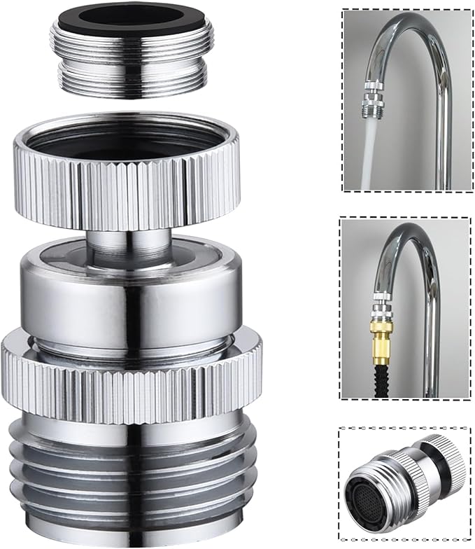 Faucet Adapter with Aerator, Sink Faucet to 3/4" Garden Hose Adapter, Swivel Faucet Adapter Kit, Faucet Adapter to Garden Hose for Kitchen Bathroom