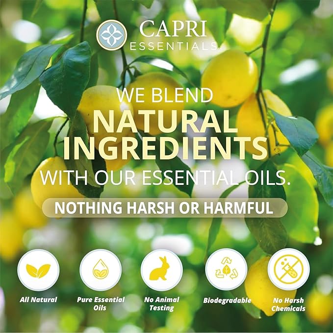 CAPRI ESSENTIALS Dish Soap Liquid, Natural Household Cleaning, Plant Based Aromatic Dish Detergent, Blend of Essential Oils with Tea Tree, Rosemary & Cedarwood, Lemon Verbena, 16 FL Oz (6 Pack)
