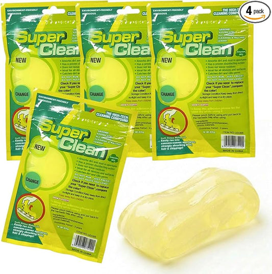4PCS Car Cleaning Gels, Universal Automotive Air Vent Dust Cleaning Putty, Reusable Auto Interior Detailing Slime Supplies, Fit for Dashboards, Cup Holders (Yellow)