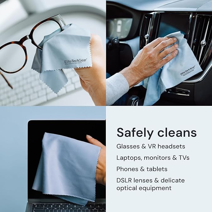 Elite Screens Microfiber Cleaning Cloth - 12" x 12", 4-Pack, Blue - Oversized Screen Cleaning Cloth - Streak-Free Glasses Wipes - Scratch-Resistant Lens Wipes for Eyeglasses