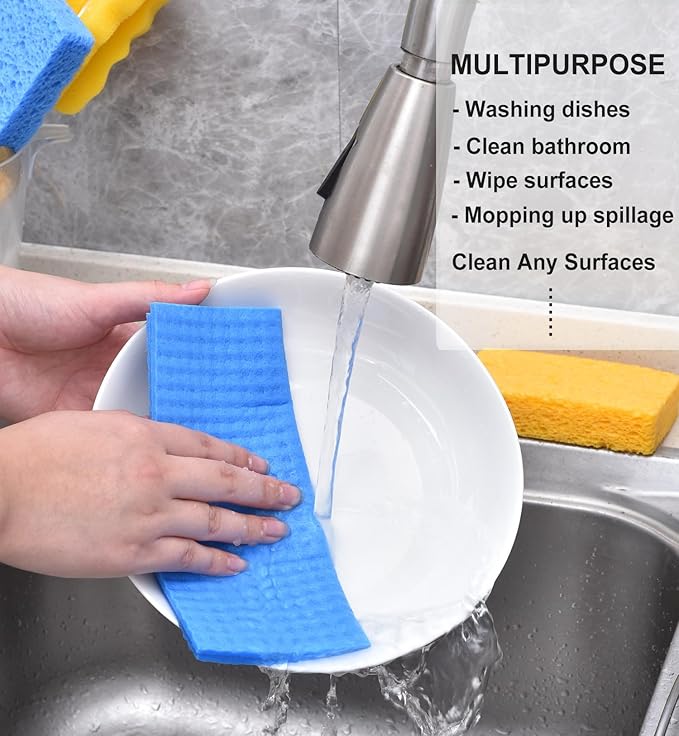 METUUTER 20 Packs Swedish Dishcloths for Kitchen, Reusable Kitchen Dishcloths Compostable Cellulose Dish Clothes for Household Use