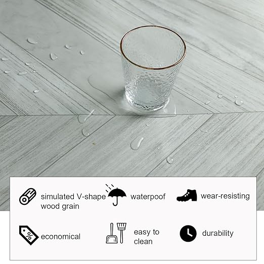 Oxdigi Peel and Stick Herringbone Vinyl Flooring Roll 23"x 196"/32 Sq.Ft, Self Adhesive Vinyl Floor Tiles Wood Plank Flooring Waterproof Wear-Resistant for Any Room, DIY Floor Coverings, Off-White