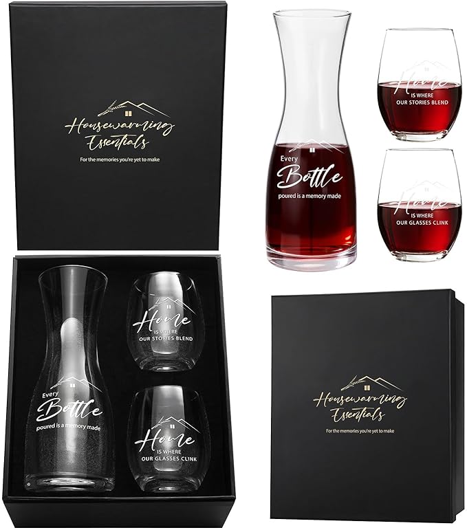 AW BRIDAL House Warming Gifts New Home Wine Glasses and Decanter Set, 2026 Closing Gifts for Home Buyers and Homeowner, New Apartment Gift Basket for Women Friend, First House Gift for Couple Newlywed
