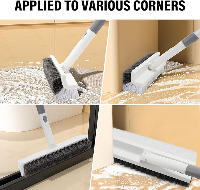 Floor Scrub Brush with Long Handle,Double-Sided V-Shaped Deck Brush,Grout Brush,Shower Floor Scrubber for Cleaning, Tile Scrub Brush with Stiff Bristles, 48"