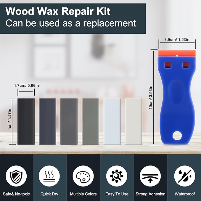 Wood Filler Sticks - 6 Colors Hardwood Floor Scratch Repair Kit, Upgrade Laminate Floor Repair Kit, Vinyl Wood Floor Repair Kit, Furniture Wood Crayons for Scratche Nail Holes Floors Cabinets Doors