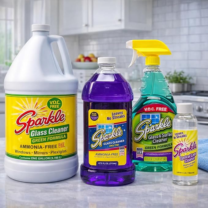 Sparkle Ammonia-Free Glass Cleaner Refill, Heavy Duty Streak-Free Window & Mirror Cleaner Spray, Original Formula, 2L Bottle (Pack of 6)