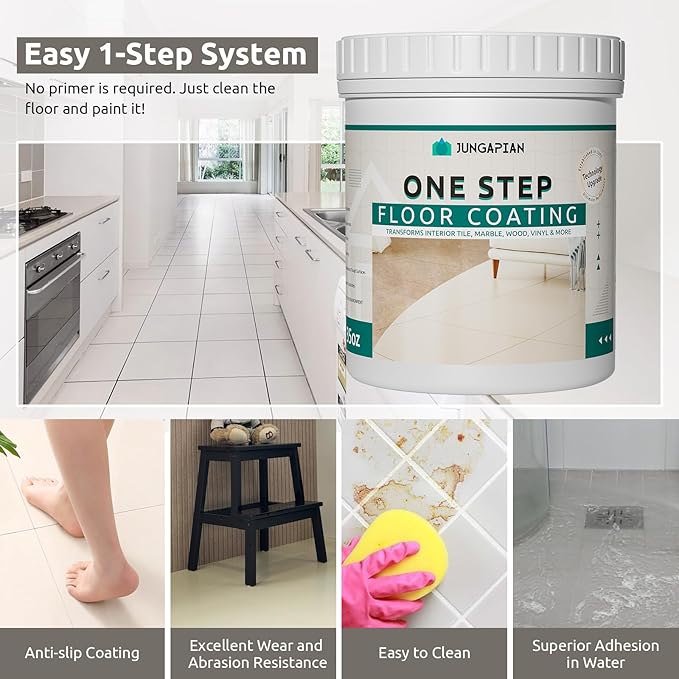 All-In-One Interior Floor Coating Kit, Water-based & Low Odor One-Step Floor Paint, High Hardness Waterproof Paint for Ceramic, Porcelain, Fiberglass, Hardwood, Laminate, Vinyl, 35OZ, Bella Pink