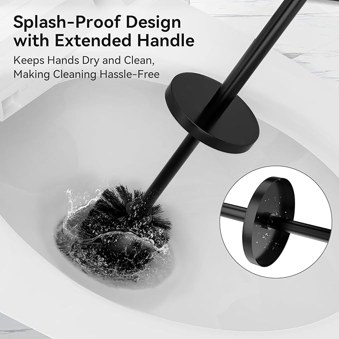 DOWRY Toilet Brush and Holder for Bathroom Storage Organization Deep Cleaning Covered Brush Cleaner Black Toilet Brush with 2 Brush Holders