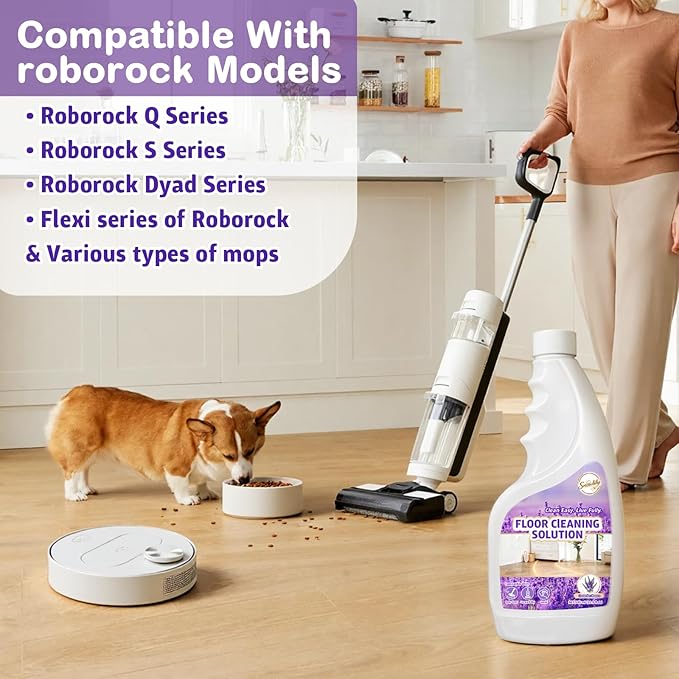 2 Pack Floor Cleaner Solution for Hardwood & Tile Floors, Compatible with Roborock, Eufy, Dreame, iRobot Roomba Robot Vaccum and Mop & Wet Dry Vacuum Cleaners, 1:100 Dilution Ratio (Lavender Breeze)