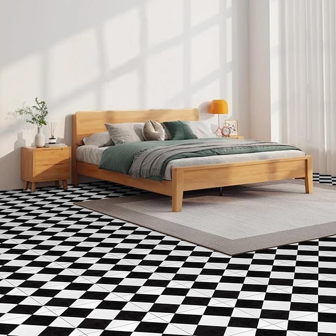 Elffloor Peel and Stick Floor Tile: 20pc 11.8 * 11.8in Self-Adhesive Waterproof Vinyl Flooring Black and White Tiles Sticker for Bathroom, Kitchen, Bedroom, Living Room