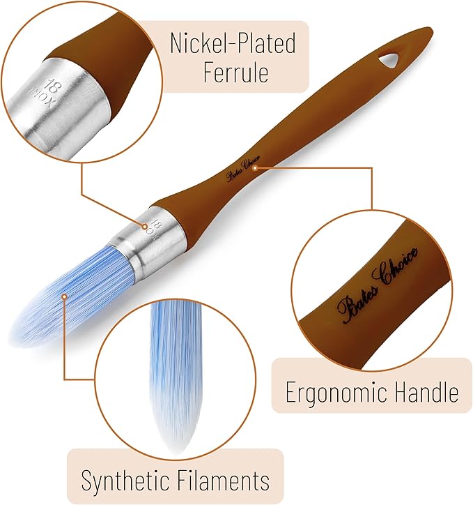 Bates- Trim Paint Brush, 0.75 Inch, Ergonomic Non-Slip Handle, Synthetic Bristles, Trim Brushes for Painting, Clay Color