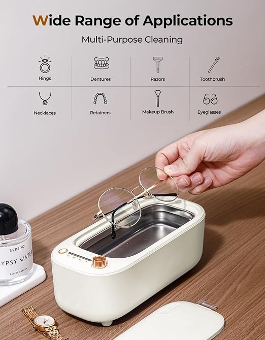 Ultrasonic Jewelry Cleaner with UV – 47kHz Ultrasonic Cleaner Machine with 4 Cleaning Modes for Jewelry, Eyeglasses, Watch Strap, Dentures, Retainers & More – Ivory