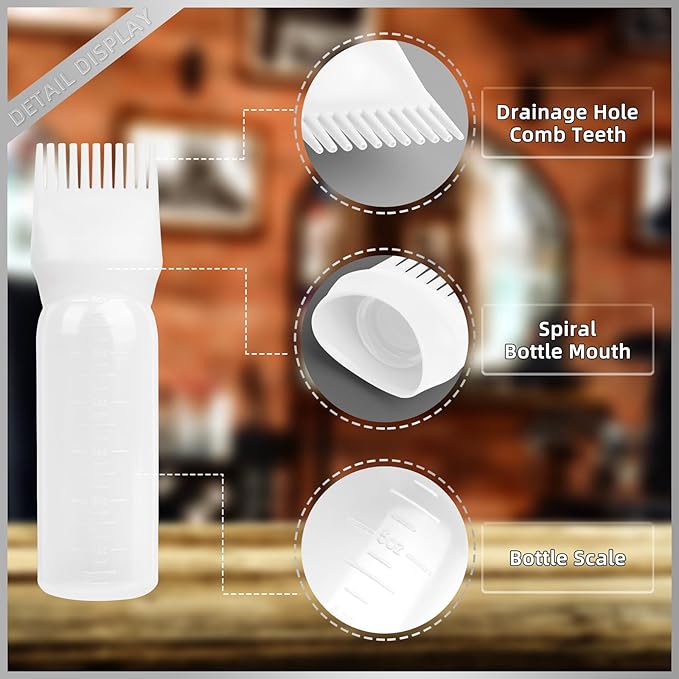 BLAAROOM Root Comb Applicator Bottle 6 Ounce, 4 Pack Hair Oil Applicator with Root Comb Brush for Scalp Hair Oiling - White
