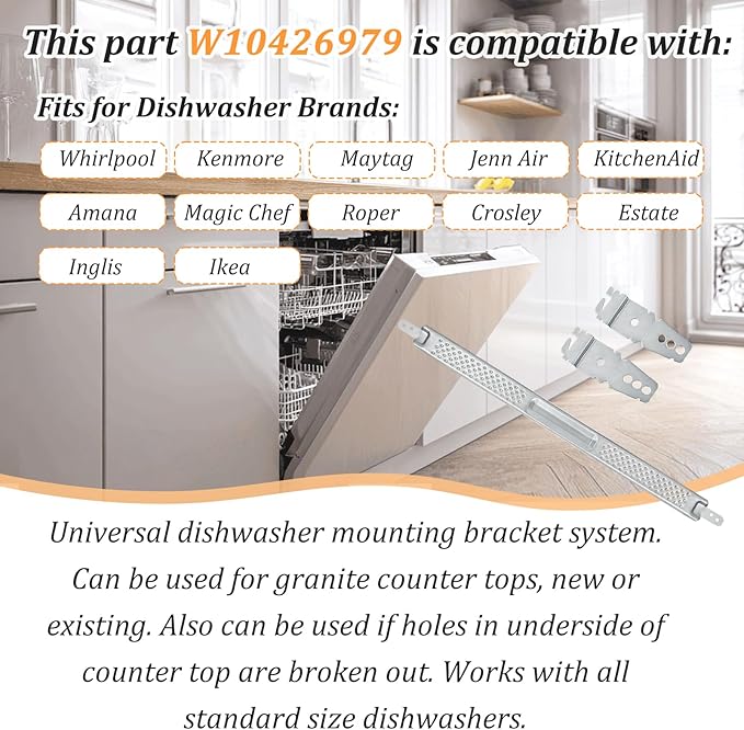 W10426979 24" Dishwasher Mounting Bracket Kit - Fits Granite & Quartz Countertops - Compatible with Whirlpool, KitchenAid,Maytag,Dishwasher Mounting Bracket,8269145,AP5607641,231179,AH3632890and More