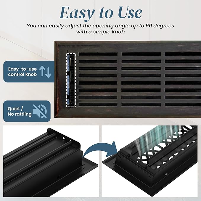 EMPIRE REGISTER CO Linear Design, Heavy Duty Floor Vent Covers, Metal Damper Attached. Vent Covers for Floor only. (Floor, Oil Rubbed Bronze, 4 x 10 inch (Pack of 1))