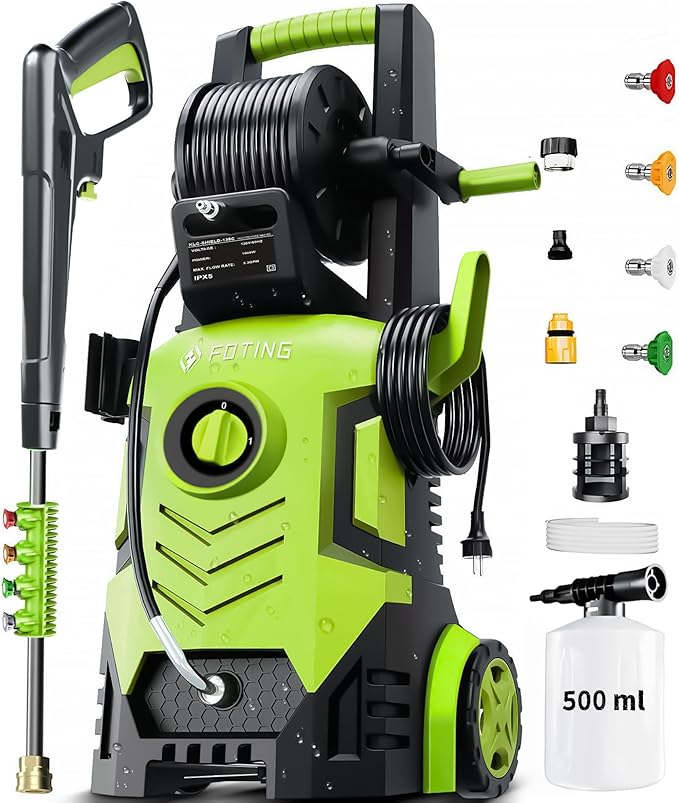 2026New Pressure Washer 4800PSI, 34" Tall, 4 Quick Connect Nozzles,Inlet Hose&Filter&500mlFoam Cannon for Cars/Fences/Driveways/Home Cleaning,Green