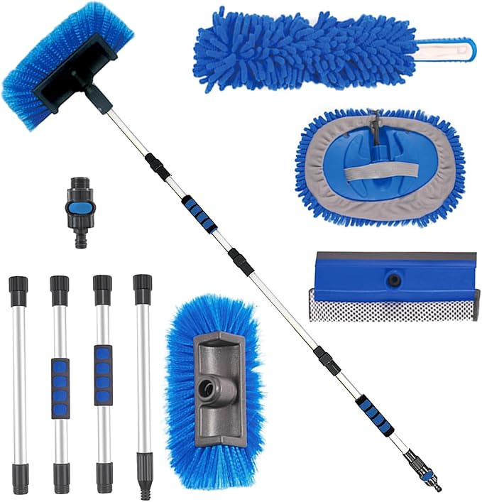 72" Car Wash Brush with Long Handle, On/Off Switch for Car RV Truck Boat Washing Brush, Complete Cleaning Kit with Car Wash Mop Windshield Squeegee Multifunctional Wash Brush