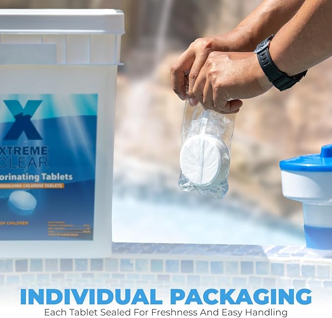 XtremeClear 45lbs Chlorine Tablets, 3" Swimming Pool & Spa Chlorine Tablets Long-Lasting, Slow Dissolving, Chlorine Tabs 3 Inch Tablets Bucket
