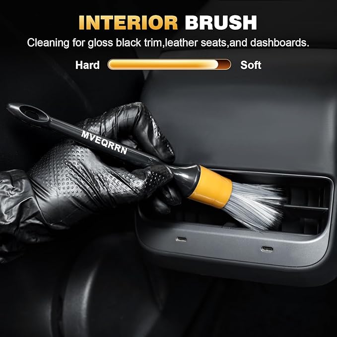 7PCS Car Detailing Brush Set,Boar’s Bristle Car Cleaning Detail Brush kit,Ultra Soft No Scratch Car Dust Brush,Car Interior Detailing Brushes Kit,Detail Brush Car Detailing for Interior Exterior(gold)