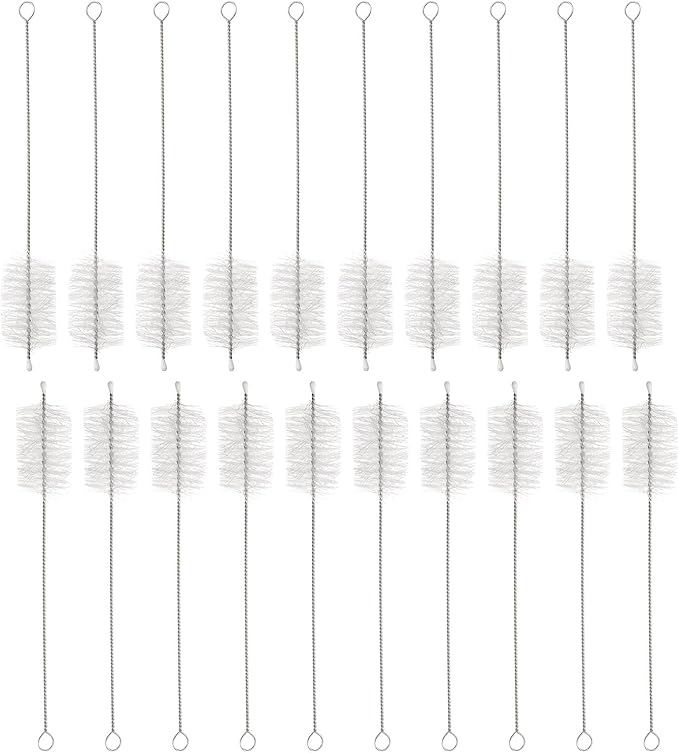 HARFINGTON Straw Cleaner Brush Set, 8 Inch Length 304 Stainless Steel and Nylon Bristles for Water Bottle Silicone Straw Sippy Cup Pipes, White (30mm OD, 20-Piece-Set)
