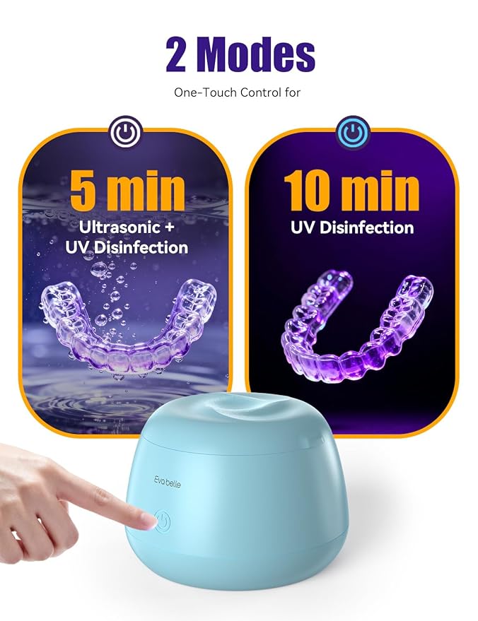 Ultrasonic Retainer Cleaner, EVA BELLE Denture Retainer Cleaner Machine, Tooth Cleaner for Oral Dental Care, Portable Rechargeable Dental Cleaning Pod for Night Guards, Braces, Aligner, Jewelry
