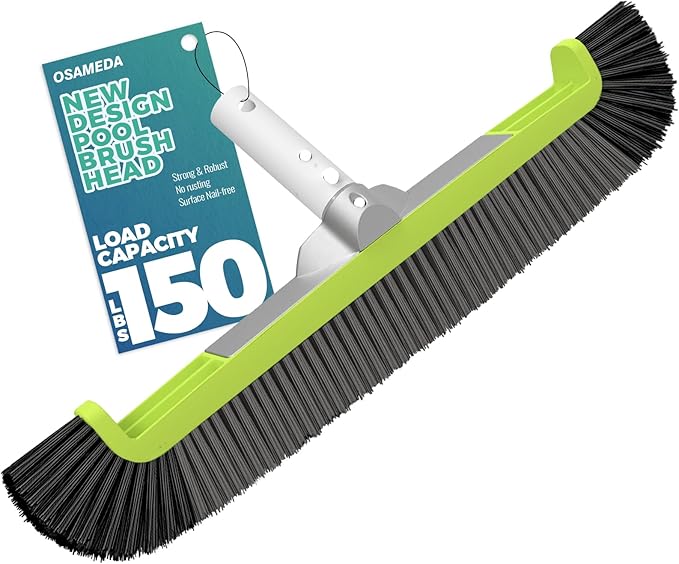 18" Pool Brush Head for Cleaning Swimming Pool Walls, Curved Ends High-Efficiency Scrub Brush for Tile, Flooring and Vinyl Pools, Fiberglass, Fits Φ1.25” Poles (Green & Black & Dark Gray)