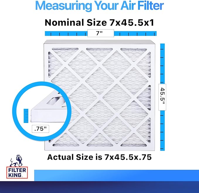 Filter King 7x45.5x1 Air Filter | 4-PACK | MERV 8 HVAC Pleated A/C Furnace Filters | MADE IN USA | Actual Size: 7 x 45.5 x .75"