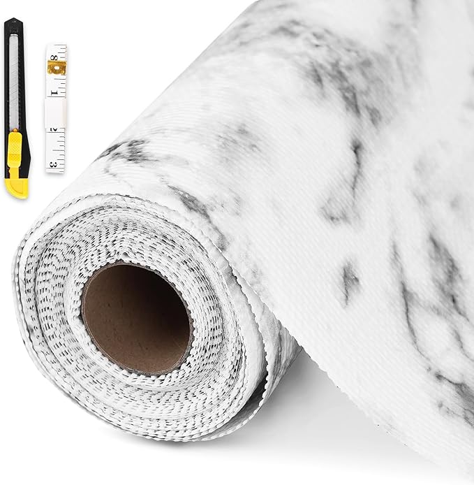 Drawer and Shelf Liner for Kitchen Cabinet,Non-Adhesive Cabinet Liners 24in x 20FT,Waterproof Shelf Paper Non-Slip Mats Cupboard Liners Contact Protect Dresser/Shelves/Table-Marble