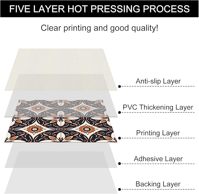 10PCS 12x12 Inch Retro Orange Black Peel and Stick Floor Tiles Removable Self Adhesive Vinyl Flooring Stickers for Kitchen Entryway Dining Room Home Decor