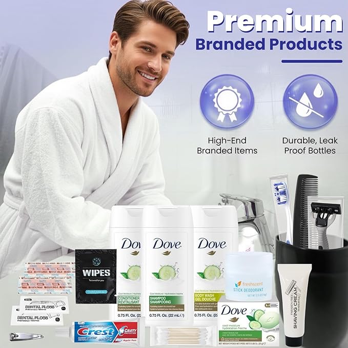 TrekTote 20 Piece Unisex Travel Hygiene Kit with Toiletries & Personal Care Essentials, TSA-Compliant, Individual and Bulk Packs Available