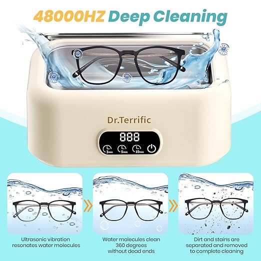 Ultrasonic Jewelry Cleaner, 48KHz Ultrasonic Cleaner Machine for Jewelry, Glasses, Rings, Retainers, Watch Strap, Dentures, 304 Stainless,M9B102