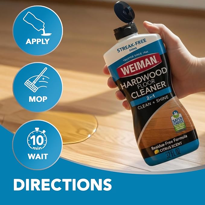 Weiman Hardwood Cleaner for Finished Hardwood Floors, Engineered Floors, Laminate - Streak-Free Results, EPA Safer Choice Certified, 32 oz