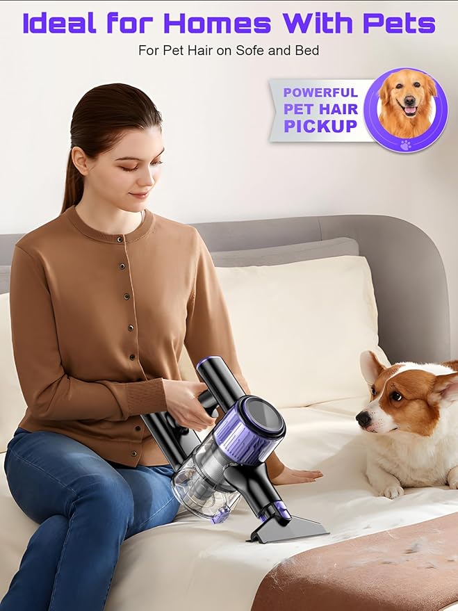 Cordless Vacuum Cleaner, 45KPA /10-in-1 Stick Vacuum with 29-inch Hose, 45Mins Runtime Vacuum Cleaners for Home, Anti-Tangle Brush, Lightweight Rechargeable Vacuum for Hardwood Floor Carpets
