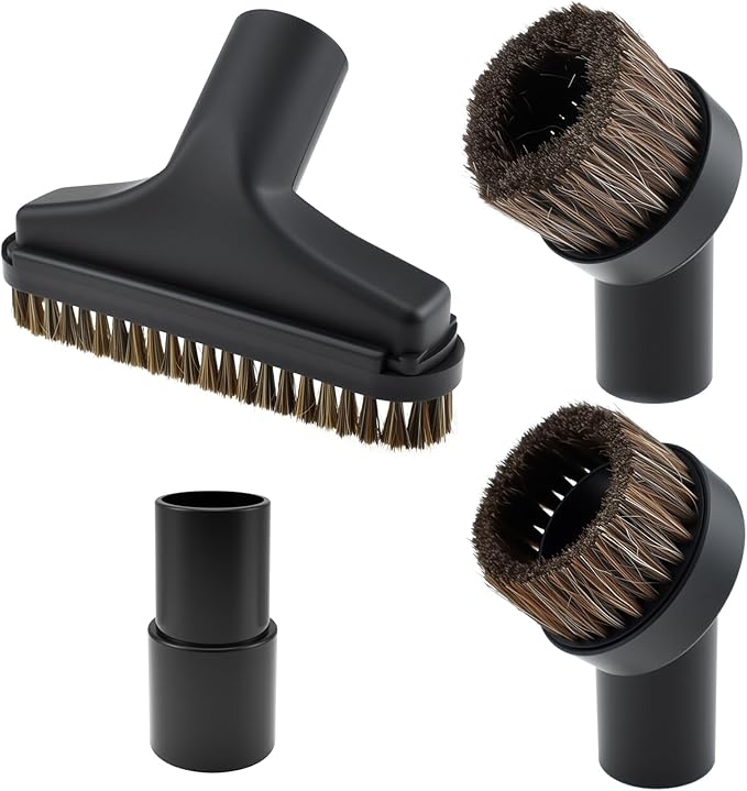 4Pcs Vacuum Attachments, 5.9 Inch Floor Brush 1-1/4 to 1-3/8 Inch Adapter, 25mm & 36mm Shop Round Dust Brushes for Standard Hose
