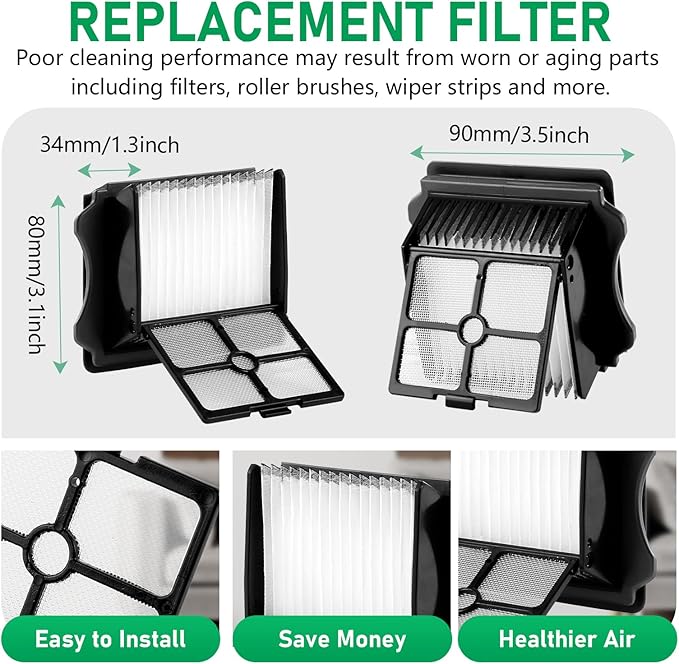 Vacuum Brushes and Filters Kit Compatible with Tineco Floor ONE S5, Floor One S5 Pro Wet Dry Cordless Vacuum Cleaners, 3 Roller Brushes, 3 Filters, 1 Cleaner Brush