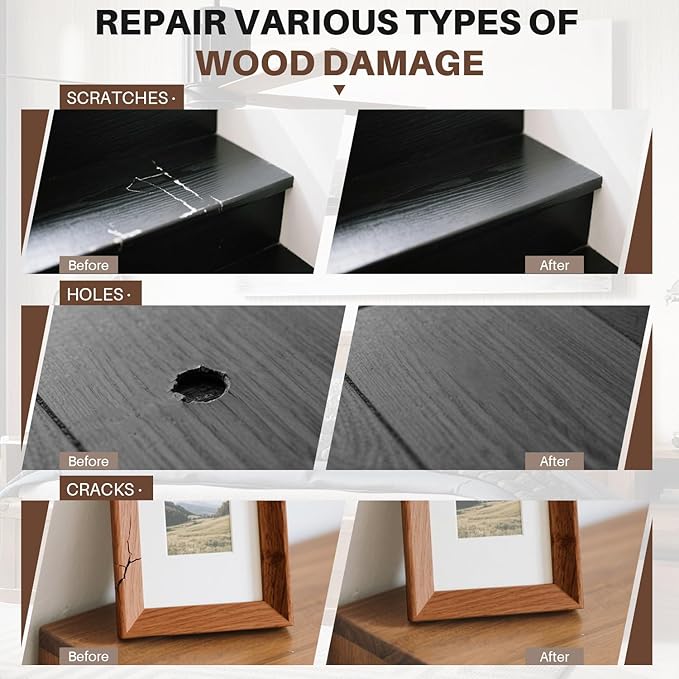 6 Colors Laminate Floor Wax with Wood Furniture Touch Up Marker，Vinyl Laminate Hardwood Floor Repair Kit, Professional Restore Any Scratches, Stains, Cracks, Hole for Floor, Door, Cabinet